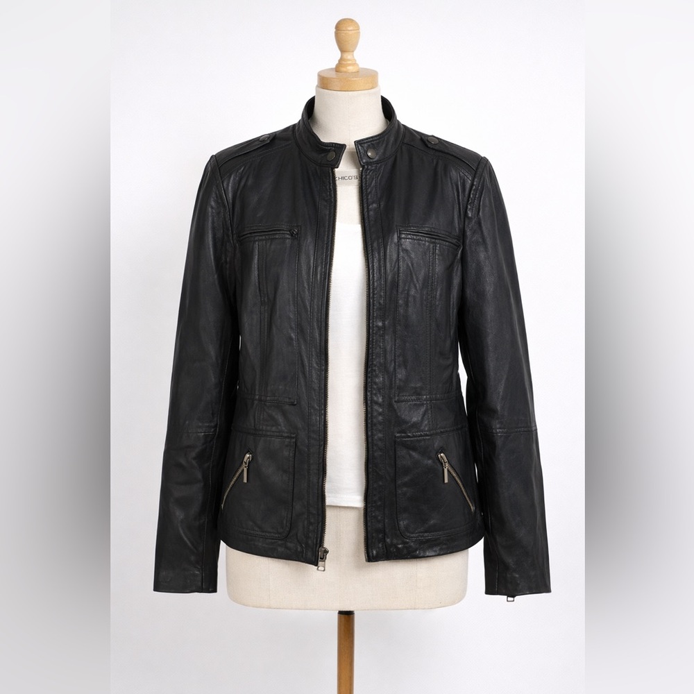 Chico’s Vintage Genuine Leather Jacket Size 1 Biker Minimalist Grunge Gothcore